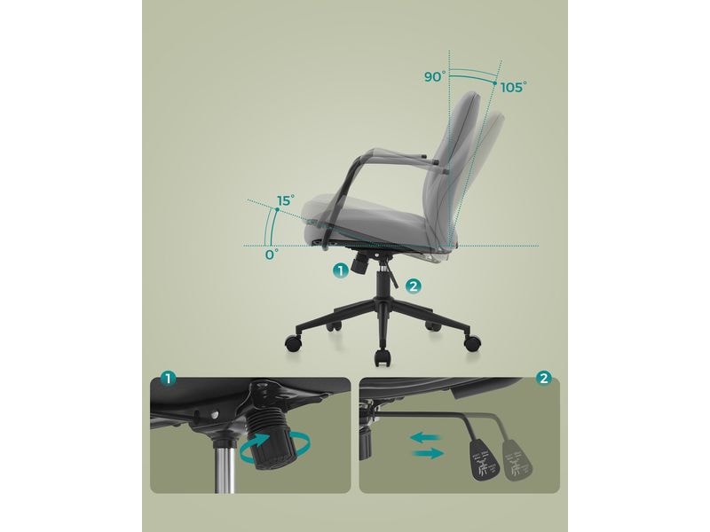 Songmics Bürostuhl mit Polsterrücken und Armlehnen, Grau