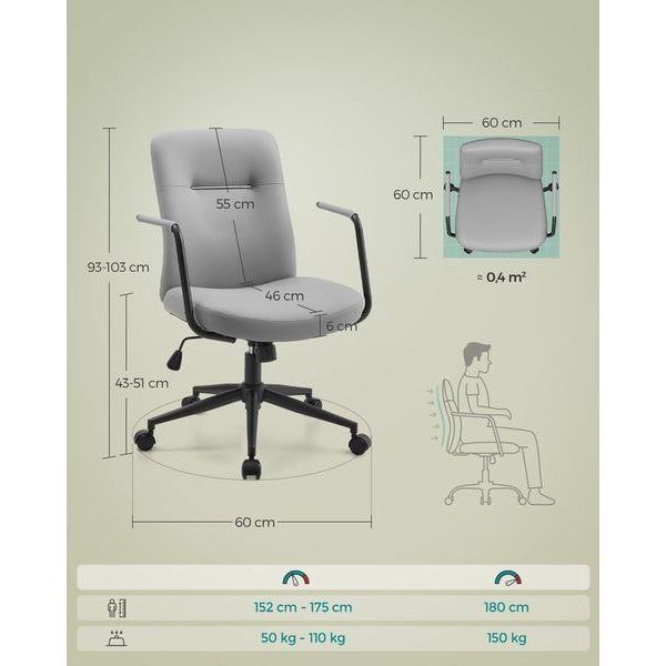 Songmics Bürostuhl mit Polsterrücken und Armlehnen, Grau