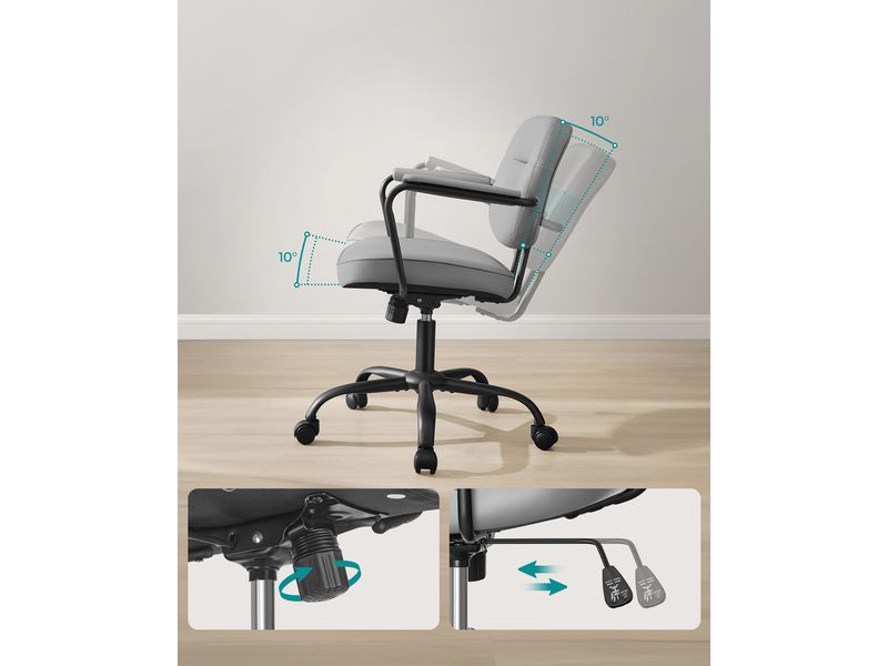 Songmics Bürostuhl mit Polsterrücken und Armlehnen, Grau