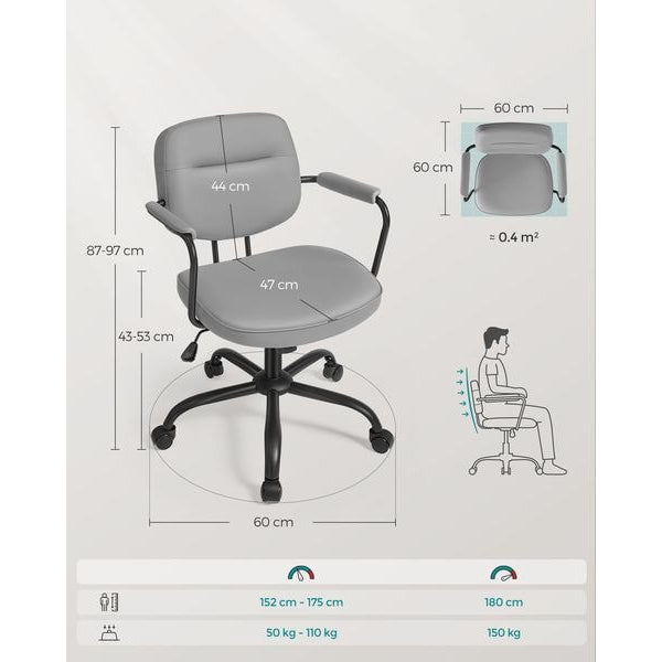 Songmics Bürostuhl mit Polsterrücken und Armlehnen, Grau