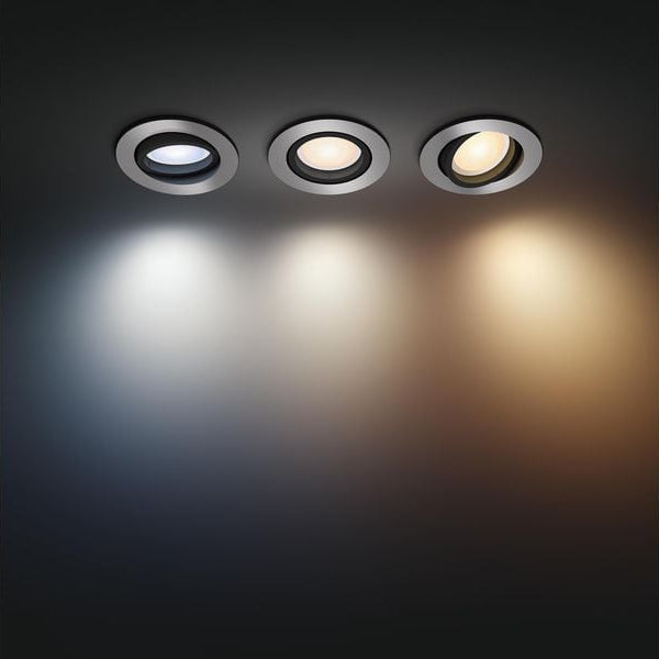 Philips Hue White Ambiance Milliskin Einbauspot 3er-Pack Rund Aluminium