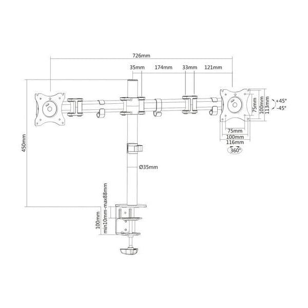 PureMounts Tischhalterung PM-OFFICE-02 bis 8 kg – Schwarz