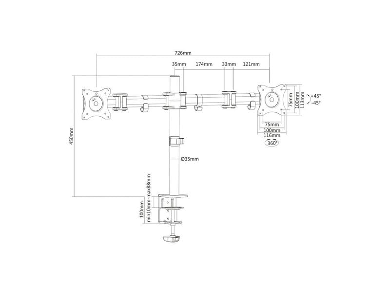 PureMounts Tischhalterung PM-OFFICE-02 bis 8 kg – Schwarz