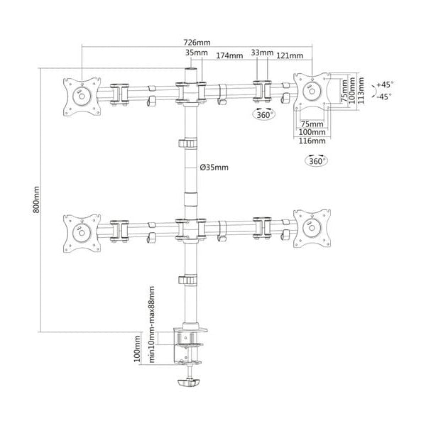 PureMounts Tischhalterung PM-OFFICE-04 bis 8 kg – Schwarz