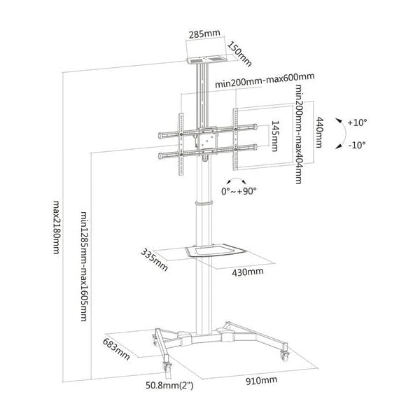 PureMounts TV-Trolley PM-CART-70B Schwarz
