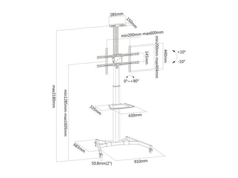 PureMounts TV-Trolley PM-CART-70B Schwarz