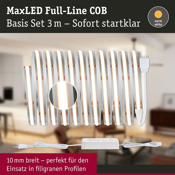 Paulmann LED-Stripe MaxLED 500 Basis Set COB, 2700 K, 3 m, Silber