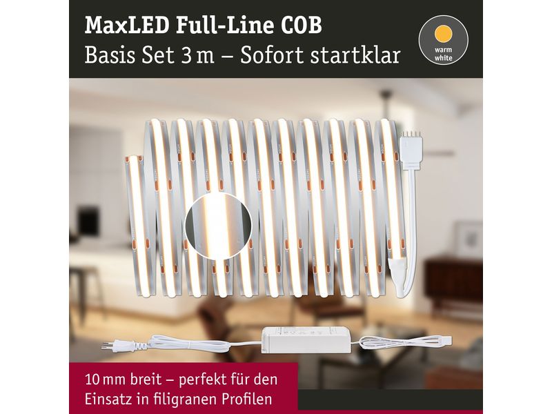 Paulmann LED-Stripe MaxLED 500 Basis Set COB, 2700 K, 3 m, Silber