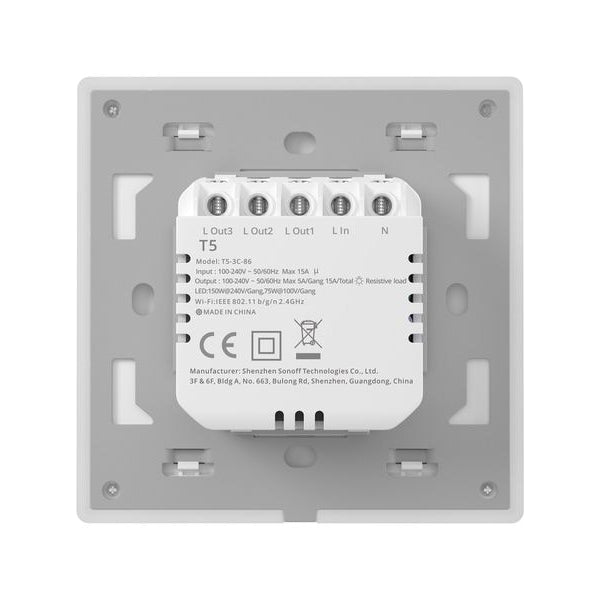 SONOFF WiFi-Lichtschalt T5-2C-86 3-fach 230 V 15 A 1200 W