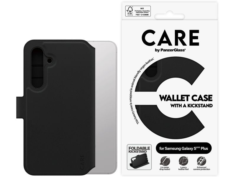 CARE Back Cover Wallet Case Kickstand Galaxy S25+ Schwarz