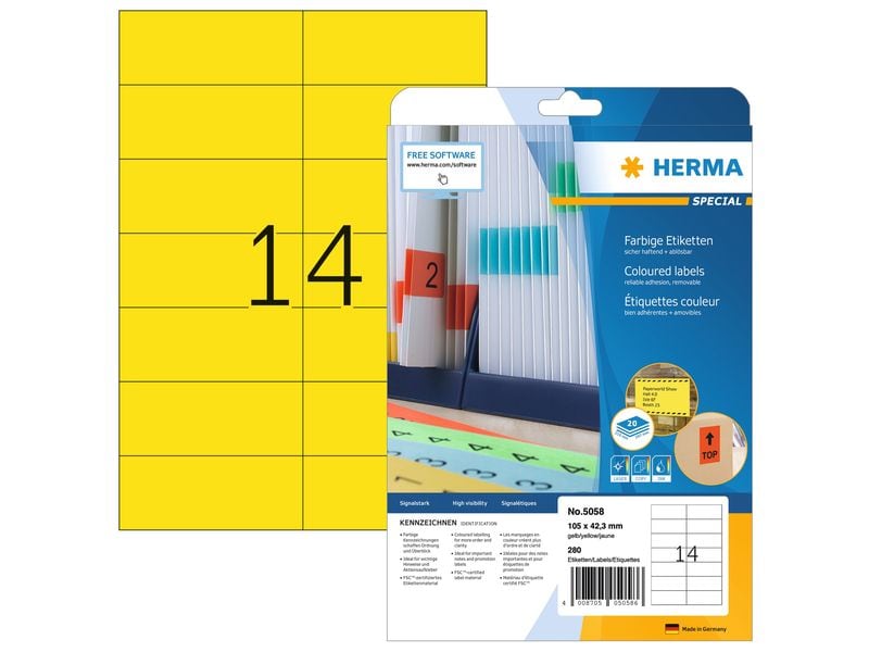 HERMA Universal-Etiketten 10.5 x 4.23 cm, 280 Etiketten, Gelb