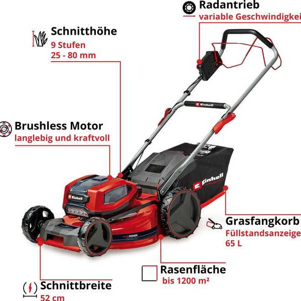 Einhell Professional Akku-Rasenmäher GP-CM 36/52 S Li BL Kit, 4 x 5.2Ah