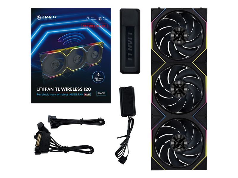 Lian Li UNI FAN TL Wireless PWM 3er-Pack – Reverse Blade Schwarz