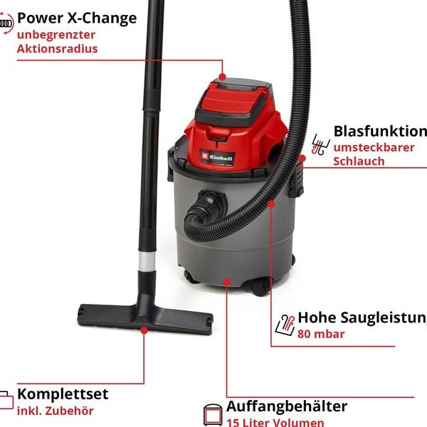 Einhell Akku-Nass-/Trockensauger TC-VC 18/15 Li-Solo
