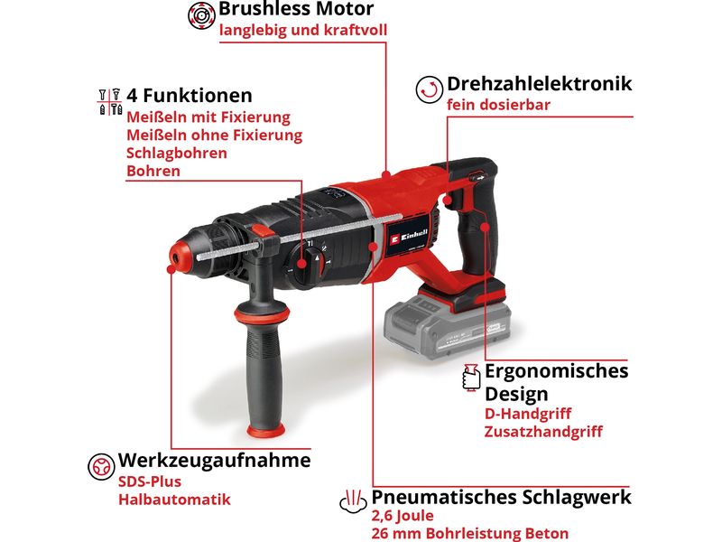 Einhell Bohrhammer TP-HD 18/26 D Li BL – Solo