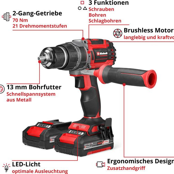 Einhell Akku-Schlagbohrschrauber TP-CD 18/70 Li-i BL (2 x 2.0Ah)