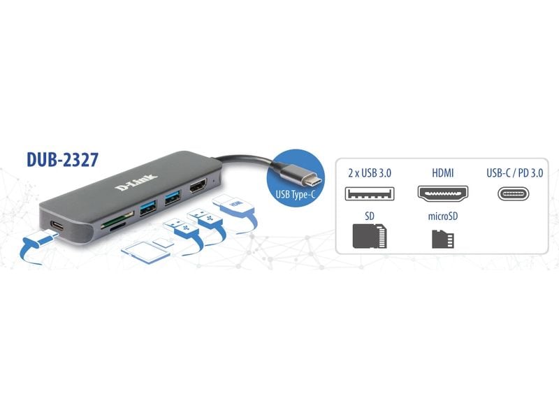 D-Link DUB-2327 USB-C Hub USB Typ-A/USB Typ-C