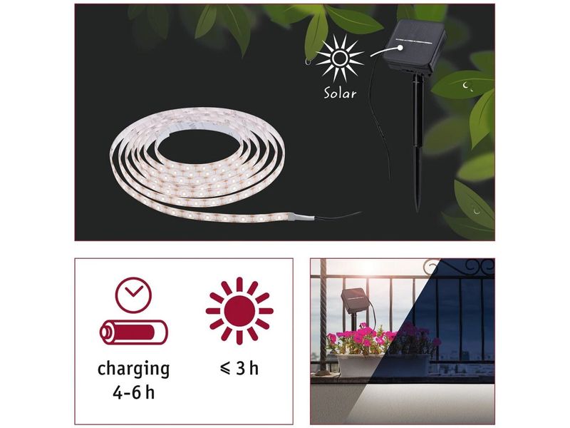 Paulmann LED Stripe Solar 3 m Dämmerungssensor und Akku