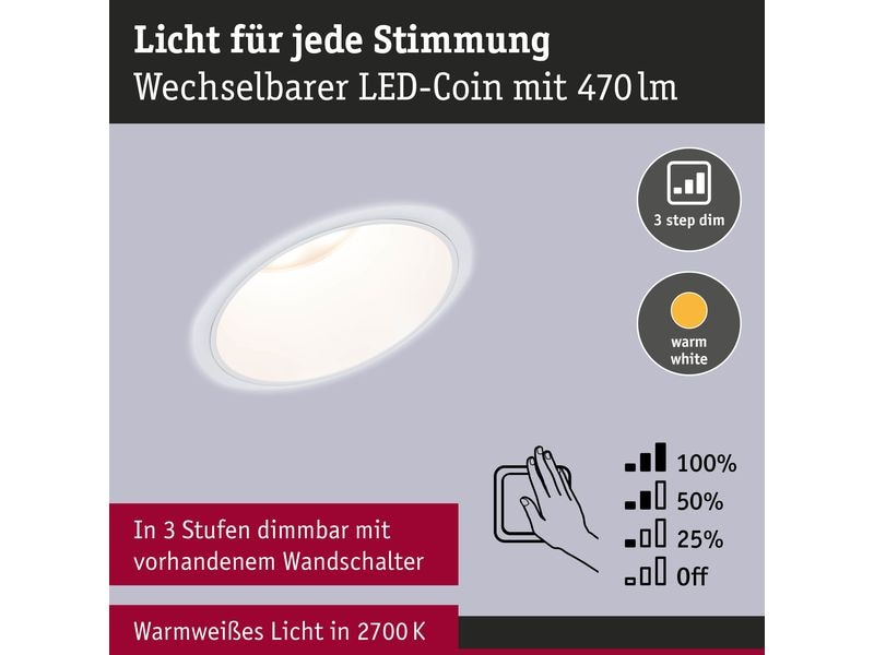 Paulmann Einbauleuchte LED Cole Coin 3er-Set Weiss