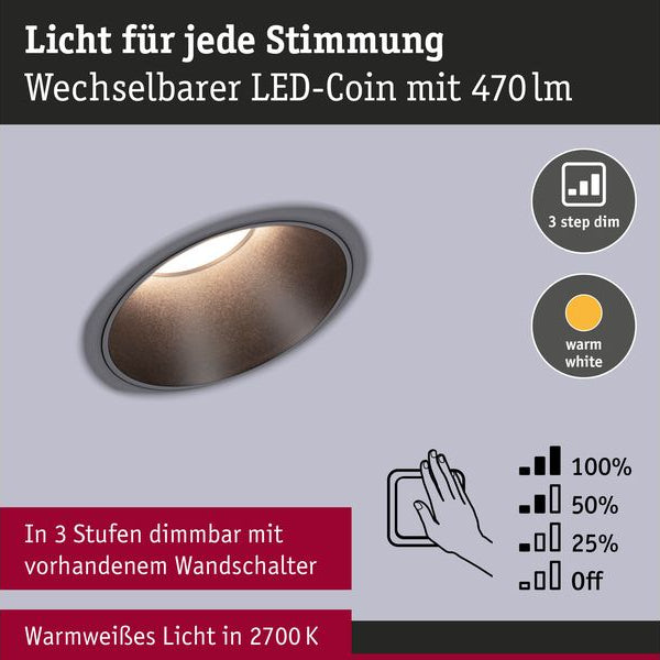 Paulmann Einbauleuchte LED Cole Coin 3er-Set Schwarz
