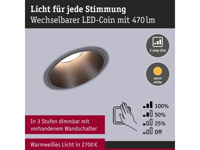 Paulmann Einbauleuchte LED Cole Coin 3er-Set Schwarz