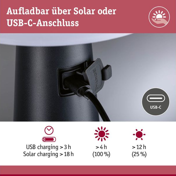 Paulmann Akku-Tischleuchte Solar LED Ilanga
