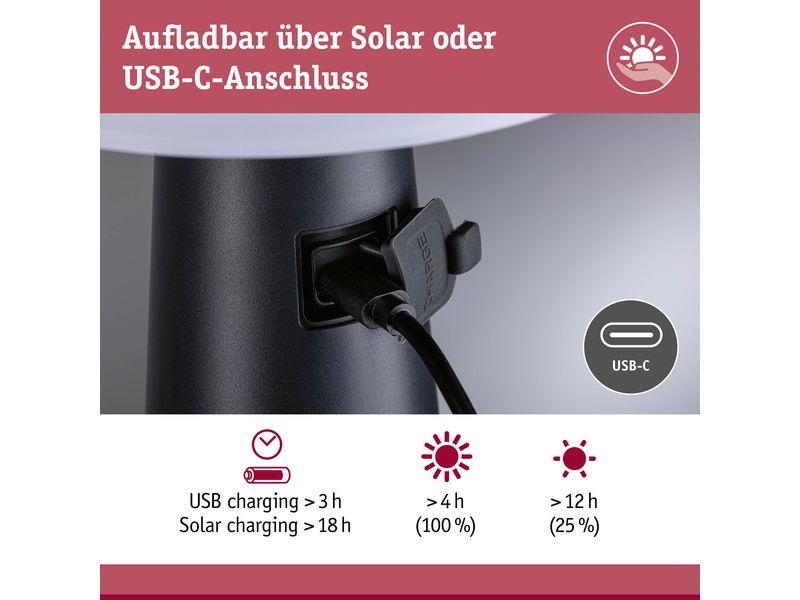 Paulmann Akku-Tischleuchte Solar LED Ilanga