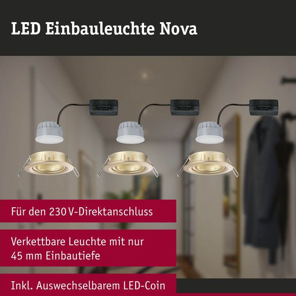 Paulmann Einbauleuchte LED Nova Coin Basisset schwenkbar 3er-Set Gold