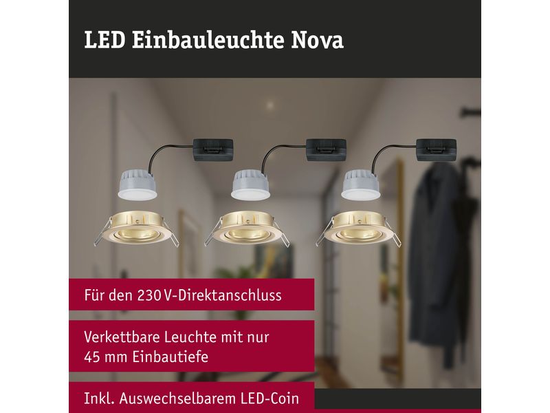 Paulmann Einbauleuchte LED Nova Coin Basisset schwenkbar 3er-Set Gold