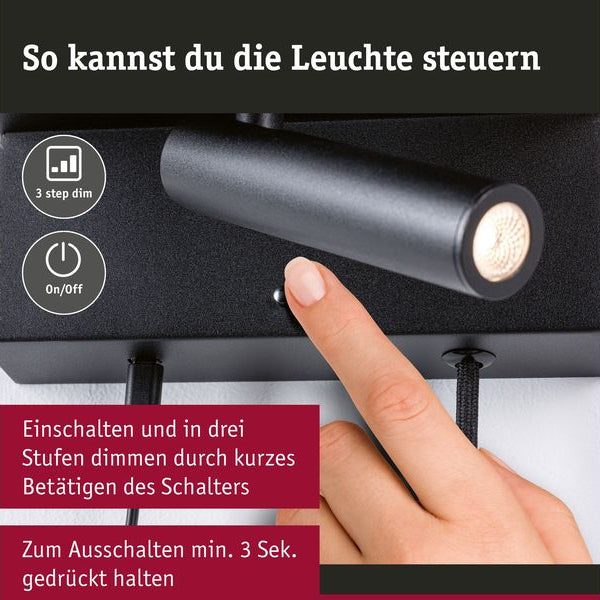 Paulmann Wandleuchte 3-Step-Dim Jerik USB C Schwarz