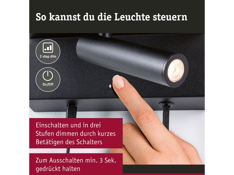 Paulmann Wandleuchte 3-Step-Dim Jerik USB C Schwarz