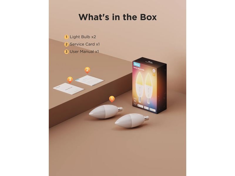 Govee Smart Light Bulb E14, RGBWW, CRI>80, Wifi, BT