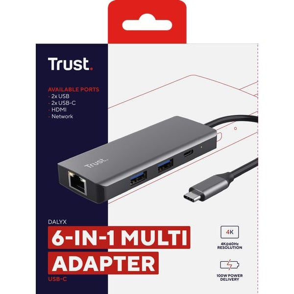 Trust Dockingstation 6-in-1 USB-C Multi-Port Adapter – Silver