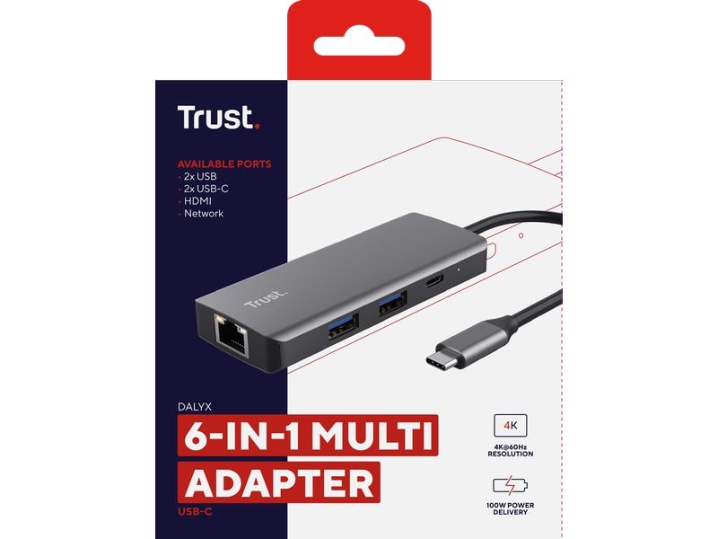 Trust Dockingstation 6-in-1 USB-C Multi-Port Adapter – Silver