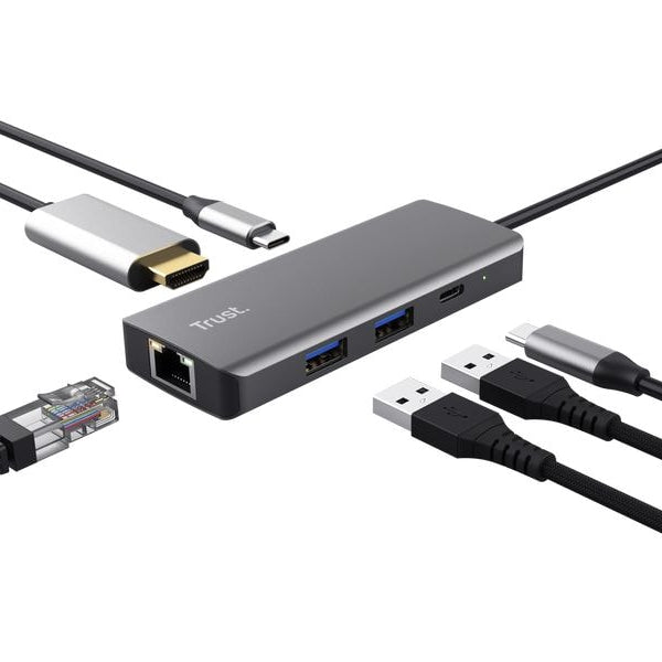 Trust Dockingstation 6-in-1 USB-C Multi-Port Adapter – Silver