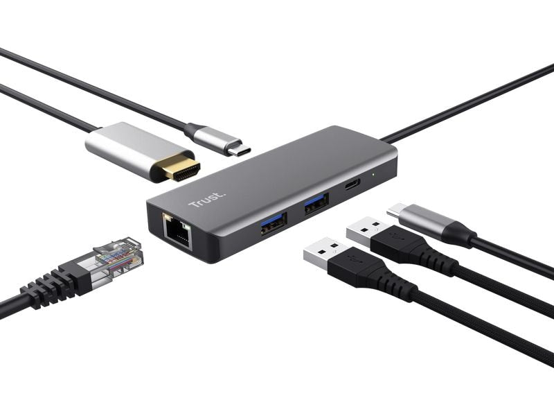 Trust Dockingstation 6-in-1 USB-C Multi-Port Adapter – Silver