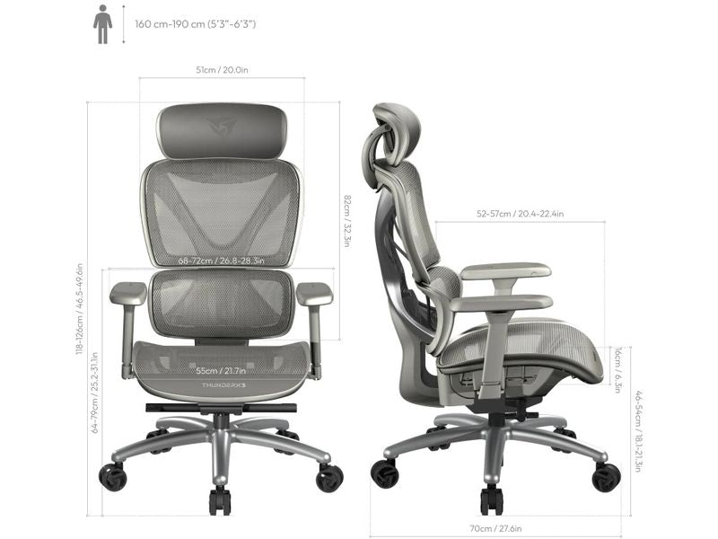 ThunderX3 Bürostuhl XTC-Mesh Grau