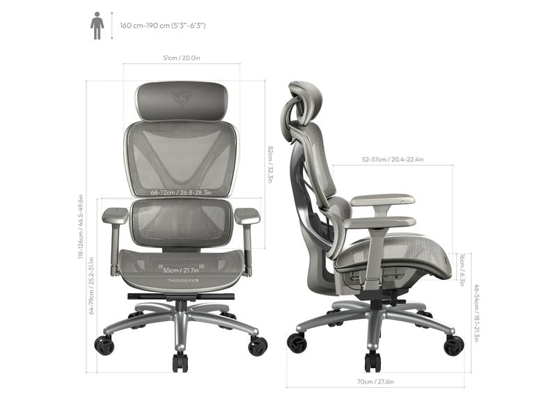 ThunderX3 Bürostuhl XTC-Mesh Grau