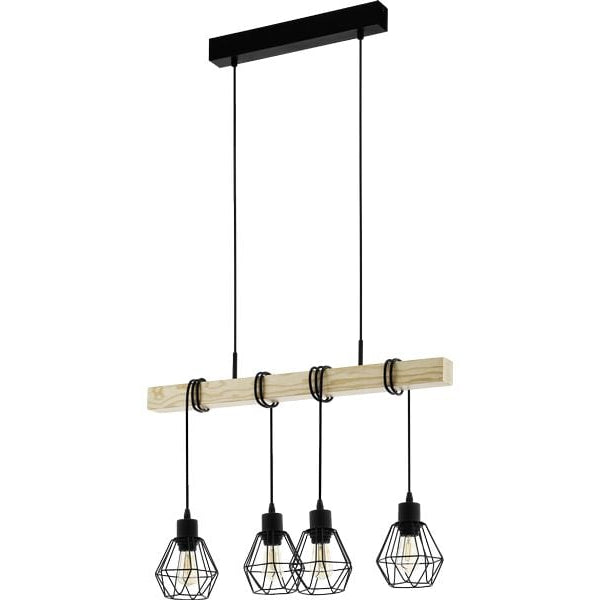 EGLO Leuchten Pendelleuchte TOWNSHEND 5 schwarz exkl. E27 4x60W