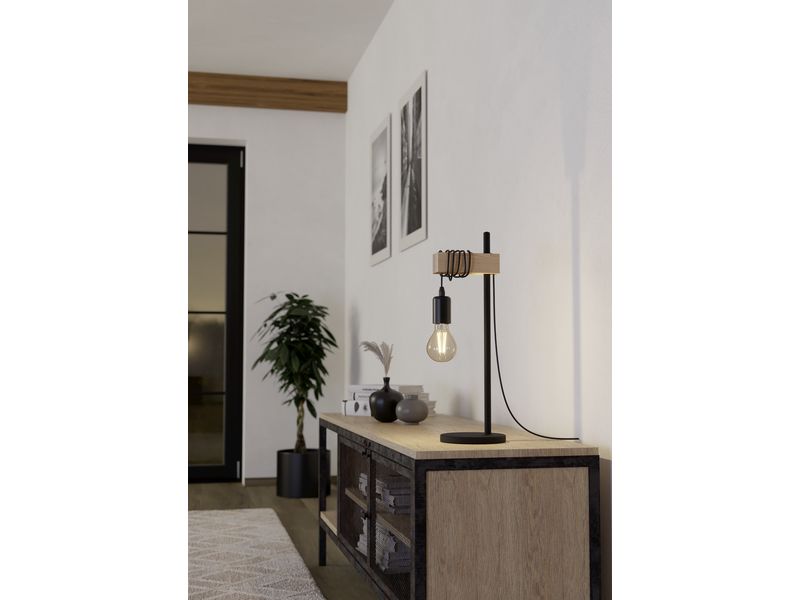 EGLO Leuchten Tischleuchte TOWNSHEND schwarz, braun exkl. E27 1x10W