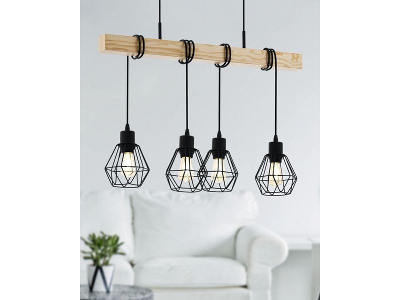 EGLO Leuchten Pendelleuchte TOWNSHEND 5 schwarz exkl. E27 4x60W