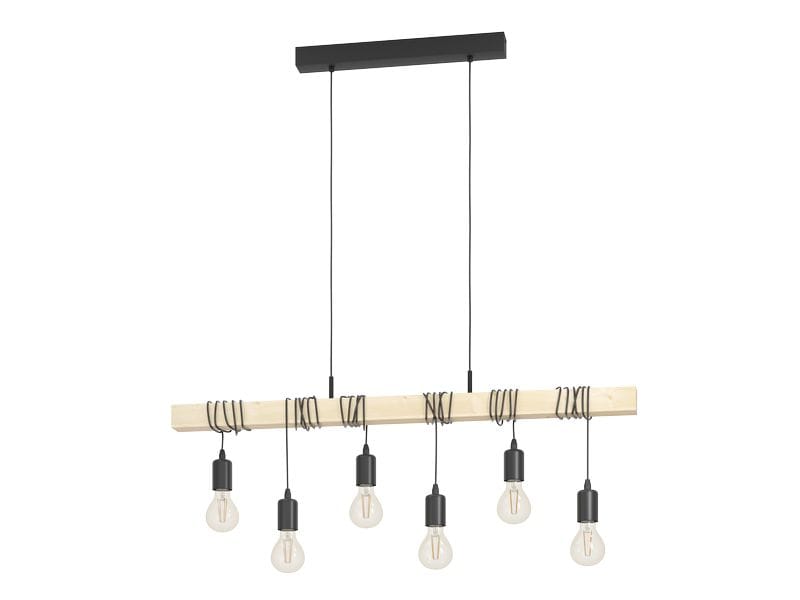 EGLO Leuchten Pendelleuchte TOWNSHEND schwarz, braun exkl. E27 6x60W