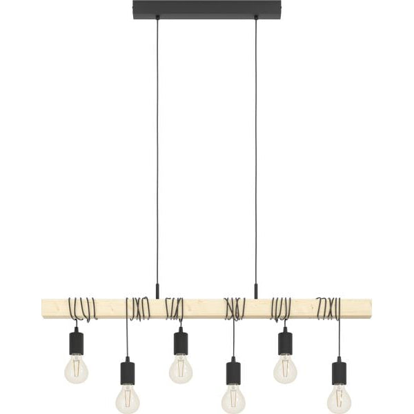 EGLO Leuchten Pendelleuchte TOWNSHEND schwarz, braun exkl. E27 6x60W