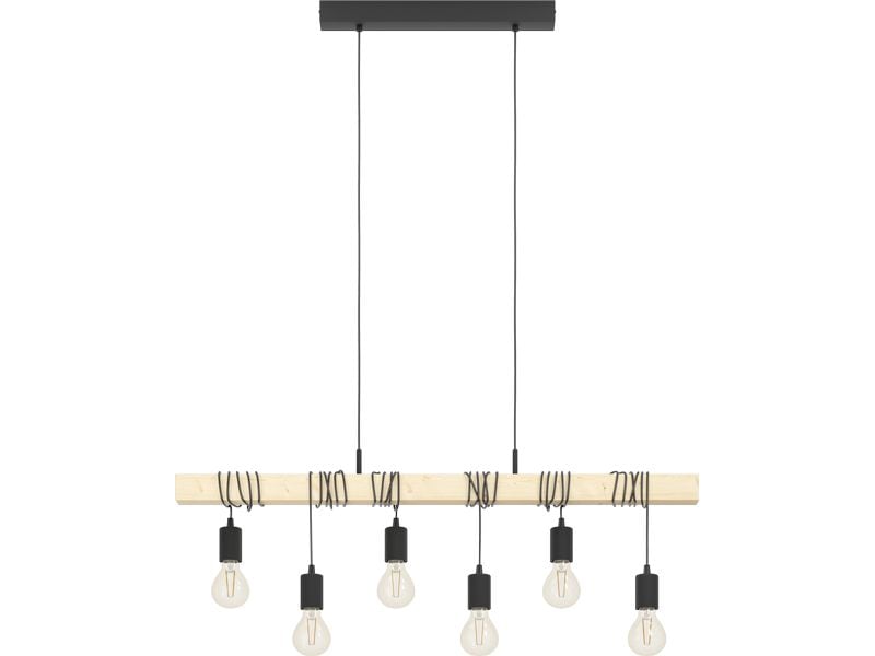 EGLO Leuchten Pendelleuchte TOWNSHEND schwarz, braun exkl. E27 6x60W