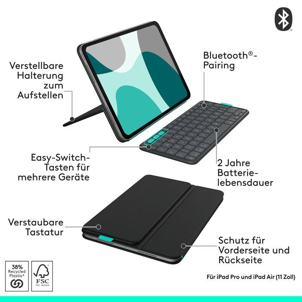 Logitech Tablet Tastatur Cover Flip Folio iPad Pro & Air11