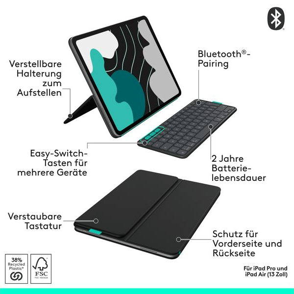 Logitech Tablet Tastatur Cover Flip Folio iPad Pro & Air13