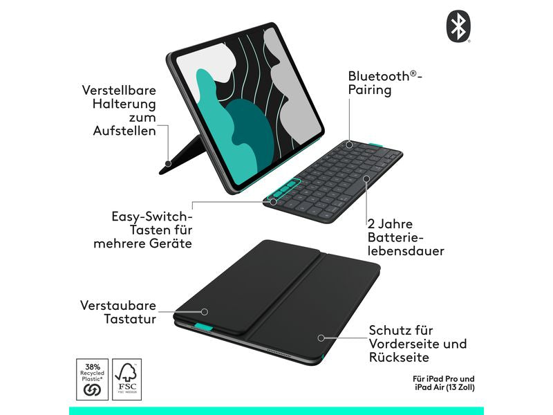 Logitech Tablet Tastatur Cover Flip Folio iPad Pro & Air13