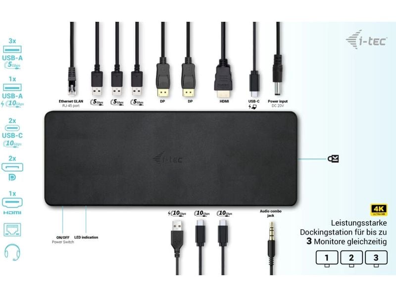 i-tec Dockingstation USB-C 3x 4K Gen 2 Pro + PD 100 W