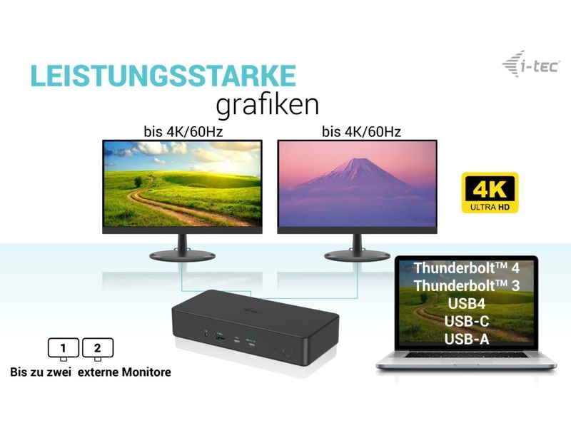 i-tec Dockingstation USB 3.0 / USB-C / TB 3 2x 4K Gen2 + PD 100 W