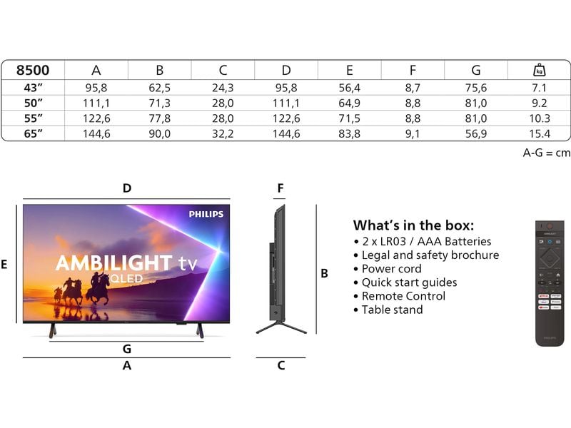 Philips TV 50PUS8500/12 50" 4K Ambilight TV, 2025